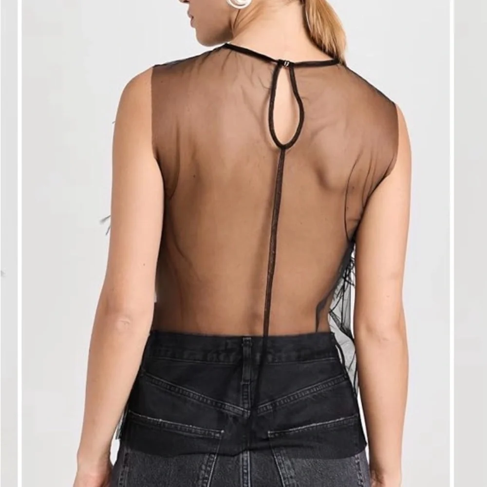 O. P. T Sheer Black Feathered Top - Picture 2 of 4
